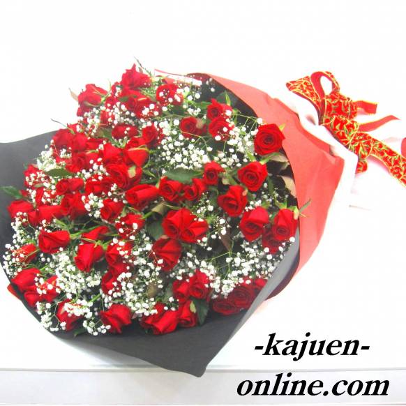 花キューピット加盟店 店舗名：花樹園
フラワーギフト商品番号：902146
商品名：《Bouquet》Red Rose 100 & Kasumi grass 