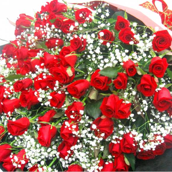 《Bouquet》Red Rose 100 & Kasumi grass 