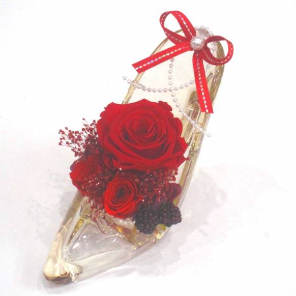 花キューピット加盟店 店舗名：花樹園
フラワーギフト商品番号：902244
商品名：《Preserved Flower》Acrylic High heels Champagne Red